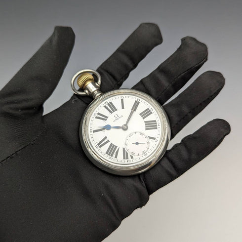 Around 1920 Antique Omega pocket watch Silver side Railroad watch Works well